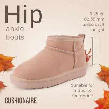 CUSHIONAIRE Women's Hip 2 Genuine Suede Ankle Snow Boots - Pull-On with Cozy Faux Shearling Lining, +Memory Foam, Fall Shoes For Women 2024, Pink 8.5