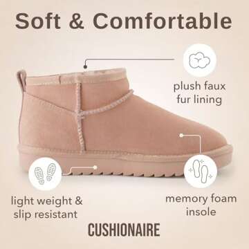 CUSHIONAIRE Women's Hip 2 Genuine Suede Ankle Snow Boots - Pull-On with Cozy Faux Shearling Lining, +Memory Foam, Fall Shoes For Women 2024, Pink 8.5