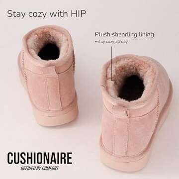 CUSHIONAIRE Women's Hip 2 Genuine Suede Ankle Snow Boots - Pull-On with Cozy Faux Shearling Lining, +Memory Foam, Fall Shoes For Women 2024, Pink 8.5