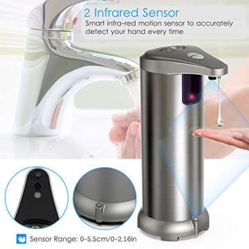 Nozama Automatic Soap Dispenser Equipped with Stainless Steel, Adjustable Switches, Infrared Motion Sensor, Waterproof Base,Suitable for Bathroom Kitchen Hotel Restaurant