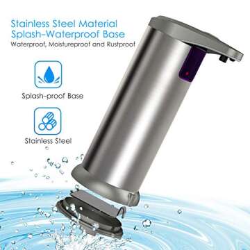 Nozama Automatic Soap Dispenser Equipped with Stainless Steel, Adjustable Switches, Infrared Motion Sensor, Waterproof Base,Suitable for Bathroom Kitchen Hotel Restaurant