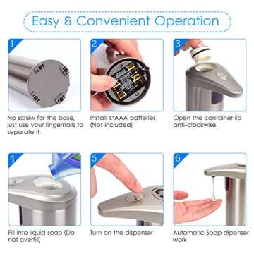 Nozama Automatic Soap Dispenser Equipped with Stainless Steel, Adjustable Switches, Infrared Motion Sensor, Waterproof Base,Suitable for Bathroom Kitchen Hotel Restaurant