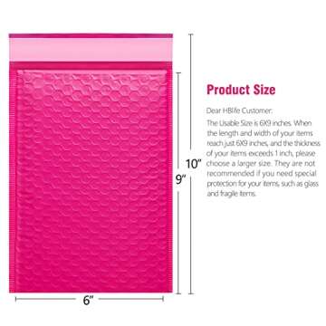 HBlife 6x10 Inches Poly Bubble Mailers Self Seal Hot Pink Padded Envelopes, Pack of 25