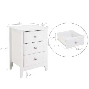 Bonnlo Upgraded White Night Stands for Bedrooms Set of 2, Modern Nightstand with 3 Drawers, Wooden Bed Side Table for Small Spaces, College Dorm, Kids’ Room, Living Room, 16W x 16D x 24H