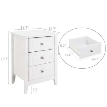 Bonnlo Upgraded White Night Stands for Bedrooms Set of 2, Modern Nightstand with 3 Drawers, Wooden Bed Side Table for Small Spaces, College Dorm, Kids’ Room, Living Room, 16W x 16D x 24H