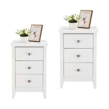 Bonnlo Upgraded White Night Stands for Bedrooms Set of 2, Modern Nightstand with 3 Drawers, Wooden Bed Side Table for Small Spaces, College Dorm, Kids’ Room, Living Room, 16W x 16D x 24H