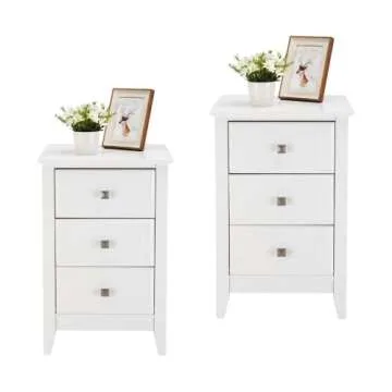 Bonnlo Upgraded White Night Stands for Bedrooms Set of 2, Modern Nightstand with 3 Drawers, Wooden Bed Side Table for Small Spaces, College Dorm, Kids’ Room, Living Room, 16W x 16D x 24H