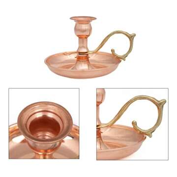 Onart Home - Copper Handmade Candle Holder for Rustic Home Decor with Handle Metal Candle Holders for Pillar Candles Gothic Decor Candlestick Holders (Copper)
