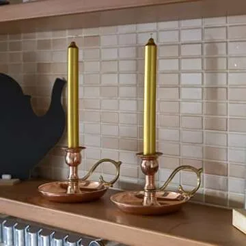 Onart Home - Copper Handmade Candle Holder for Rustic Home Decor with Handle Metal Candle Holders for Pillar Candles Gothic Decor Candlestick Holders (Copper)