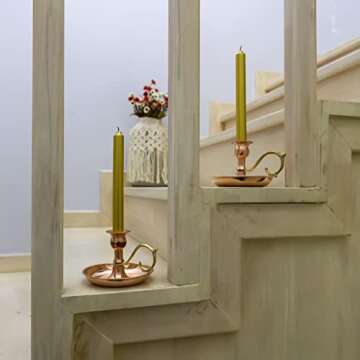 Onart Home - Copper Handmade Candle Holder for Rustic Home Decor with Handle Metal Candle Holders for Pillar Candles Gothic Decor Candlestick Holders (Copper)