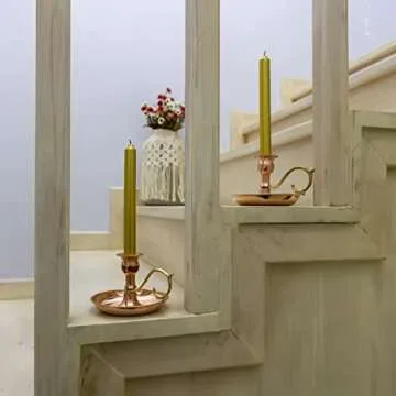 Onart Home - Copper Handmade Candle Holder for Rustic Home Decor with Handle Metal Candle Holders for Pillar Candles Gothic Decor Candlestick Holders (Copper)