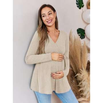 FMEYOA Women's Maternity Shirts Long Sleeve V Neck Button Nursing Maternity Clothes Casual Pregnancy...