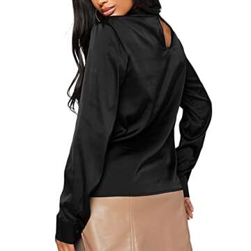 Vrtige Women's Satin Silk Cowl Neck Draped Long Sleeve Blouse - Elegant and Comfortable