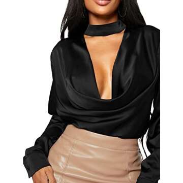 Elegant Vrtige Satin Silk Cowl Neck Blouse for Women