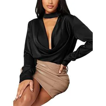 Elegant Vrtige Satin Silk Cowl Neck Blouse for Women