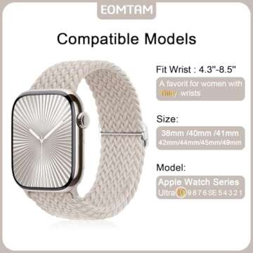 5 Pack Braided Stretchy Adjustable Straps Compatible for Apple Watch Band 38mm 40mm 41mm 42mm 44mm 45mm 46mm 49mm for Women Men ,Sport Elastic Nylon Cloth Wristbands for iWatch Series 10 9 8 SE 7 6 5 4 3 Ultra 2/1(Succulent,44)
