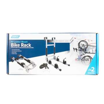 Camco RV Ladder Mount Bike Rack - Easily Holds 2 Bikes & Folds for Convenient RV Storage - Max Weight Capacity of 60 lbs - Designed w/Heavy Duty Steel (51492)
