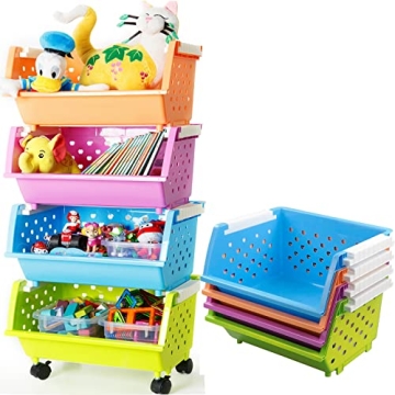 MAGDESIGNER Kids' Toys Storage Organizer Bins Baskets with Wheels Can Move Everywhere Large 4 Basket...