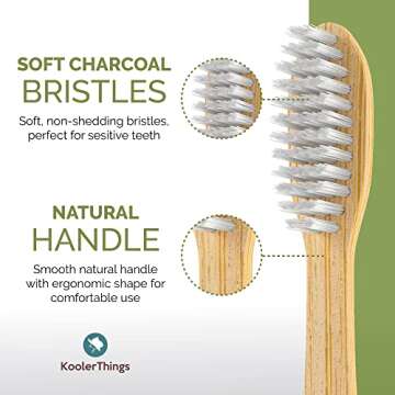 KoolerThings Bamboo Toothbrushes (12 Pk) | BPA Free Soft Bristles | Biodegradable, Compostable, Eco Friendly, Natural, Organic, Vegan