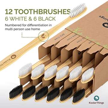 KoolerThings Bamboo Toothbrushes (12 Pk) | BPA Free Soft Bristles | Biodegradable, Compostable, Eco Friendly, Natural, Organic, Vegan