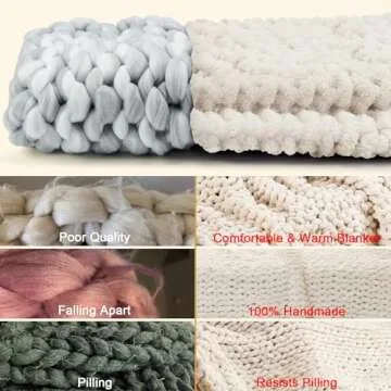 Comtest Chunky Knit Blanket Handmade Soft Throw Blanket Cozy and Warm Cable Knit Blanket for Sofa ＆Home Decor Beige 30x30 in（Kid Throw）