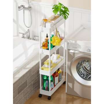 LEHOM 5.3" Slim Storage Cart - 4 Tiers Bathroom Organizer Mobile Shelving Unit Storage Rolling Utili...