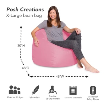 Posh Beanbags X-Large Bean Bag Chair in Solid Pink - 48in