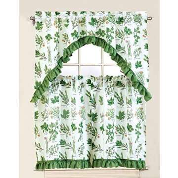 LinenTopia 3pc Kitchen-Set Curtain Set with 2 Tiers 36" L x 27" W (Total Width of 54") Plus 1 Tailored Valance 15" L x 54" W, Erika Design Décor Linen (Kitchen, Erika)
