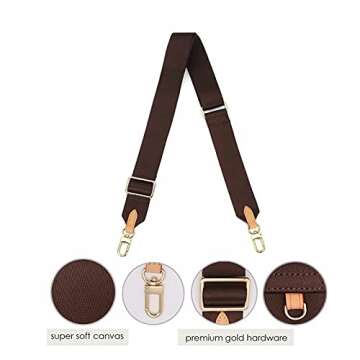 Multi Pochette Accessories Replacement Strap Adjustable Crossbody Wide Cavas Strap for Shoulder Bags Multi Purpose Strap (Brown)