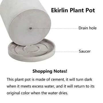Ekirlin 9 Inch Grey Cement Flower Plant Pot - Modern Design Planter with Drainage for Home and Garde...