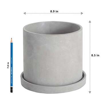 Ekirlin 9 Inch Grey Cement Flower Plant Pot