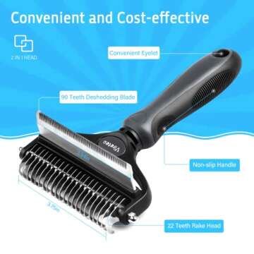 Viretec Dog Deshedding Brush, 2 in 1 Pet Undercoat Rake for Cats and Small Dogs, Grooming Tool for M...
