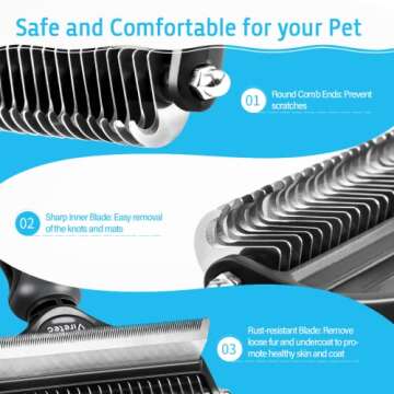 Viretec Dog Deshedding Brush - 2 in 1 Grooming Tool