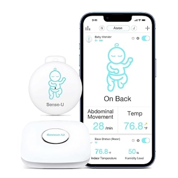 Sense-U Smart Baby Movement Monitor 3 - Tracks Baby's Abdominal Movement, Sleep Position, Temperatur...