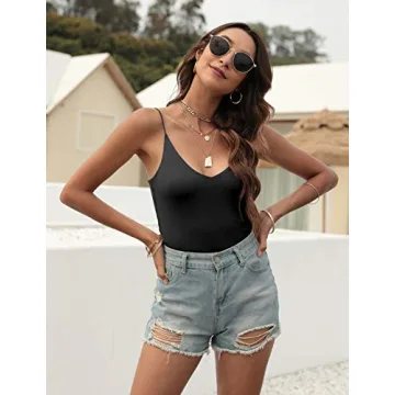 Amilia Women's V-Neck Cami Crop Tops - Soft & Stretchy