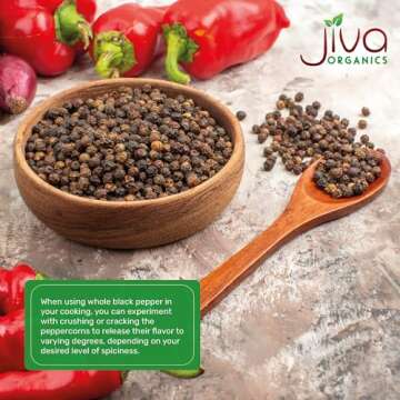 Jiva Organics Organic Whole Black Peppercorns for Grinders