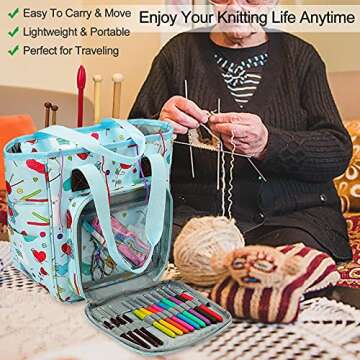 Coopay Knitting Bag Yarn Storage Organizer, Portable Knitting Tote Basket Yarn Bags for Crochet Hooks, Crocheting Kit, Knitting Needles, Yarn Balls, Project & Sewing Supplies - No Accessories (Blue)