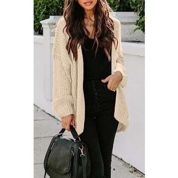 PRETTYGARDEN Open Front Knitted Midi Long Cardigan Sweaters for Women Casual Oversized Cardigans Dra...
