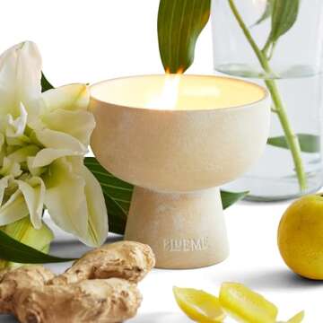 BLUEME Happiness-Yuzu & Ginger, 3 Wick, Refillable Wellness Candle, Contains Essential Oil, Sustaina...