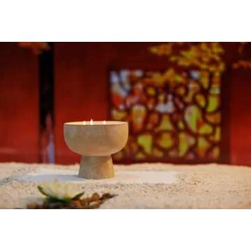 BLUEME Happiness-Yuzu & Ginger, 3 Wick, Refillable Wellness Candle, Contains Essential Oil, Sustainable, Hand Finished, Hand Poured, Premium, Luxury Ceramic, Natural Cotton Wick, Soy-Wax Blend