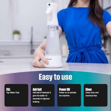 Echo Clean Hypochlorous Acid Generator - All-Purpose Household Cleaning - Makes Electrolyzed Water - Natural Disinfectant Spray Bottle - Hypochlorous Acid Cleaner, Portable HOCl & NACl Generator
