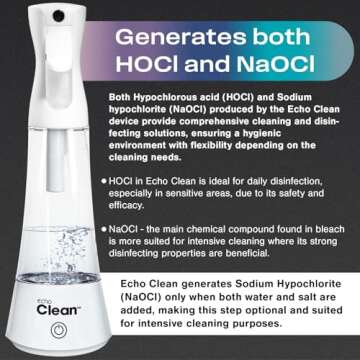 Echo Clean Hypochlorous Acid Generator - All-Purpose Household Cleaning - Makes Electrolyzed Water - Natural Disinfectant Spray Bottle - Hypochlorous Acid Cleaner, Portable HOCl & NACl Generator