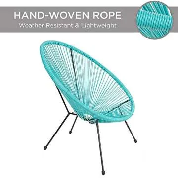 Best Choice Products 3-Piece Outdoor Acapulco All-Weather Patio Conversation Bistro Set w/Plastic Rope, Glass Top Table and 2 Chairs - Light Blue