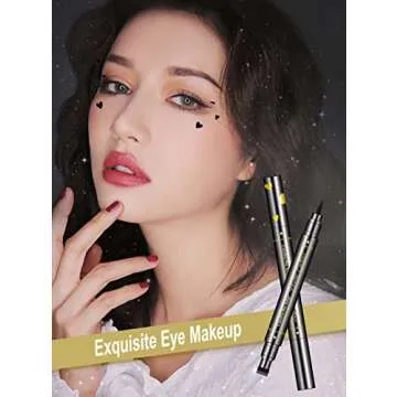 SUMEITANG 6 Pcs Double-headed Eyeliner Stamps Set Black Liquid Eye Liner Pen With Star,Moon,Heart,Flower,Smiley,Triangle Stamp Stencils Shapes for Women Makeup Kit Long-Lasting Waterproof Smudgeproof