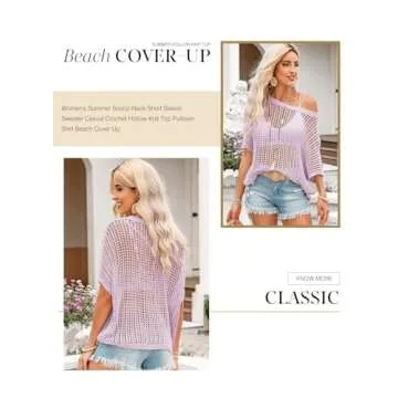 Dokotoo Womens Spring Summer Scoop Neck Short Sleeve Sweater Casual Crochet Hollow Out Knit Tops Work Business Pullover Shirts Swim Suits for Women 2025 Bathing Suit for Women Orchid Bouquet Small