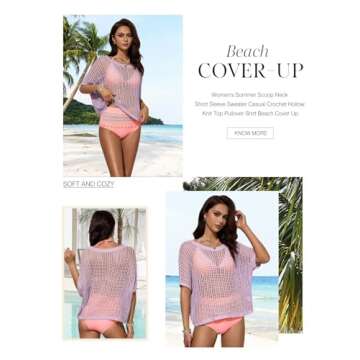 Dokotoo Womens Spring Summer Scoop Neck Short Sleeve Sweater Casual Crochet Hollow Out Knit Tops Work Business Pullover Shirts Swim Suits for Women 2025 Bathing Suit for Women Orchid Bouquet Small