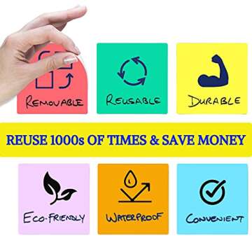 Reusable Dry Erase Sticky Notes - 6 Pack of 4 x4 Multicolor Adhesive Notes - Small Whiteboard Stickers for Labels, Lists, Reminders, and Decals