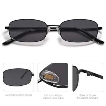 SOJOS Small Y2k Narrow Rectangle Sunglasses Womens Mens Retro 80s 90s Skinny Sunnies SJ1187, Black/Grey