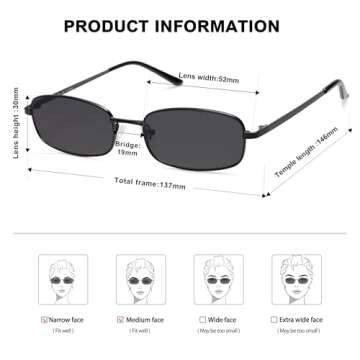 SOJOS Small Y2k Narrow Rectangle Sunglasses Womens Mens Retro 80s 90s Skinny Sunnies SJ1187, Black/Grey