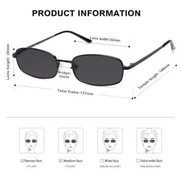 SOJOS Small Y2k Narrow Rectangle Sunglasses Womens Mens Retro 80s 90s Skinny Sunnies SJ1187, Black/Grey